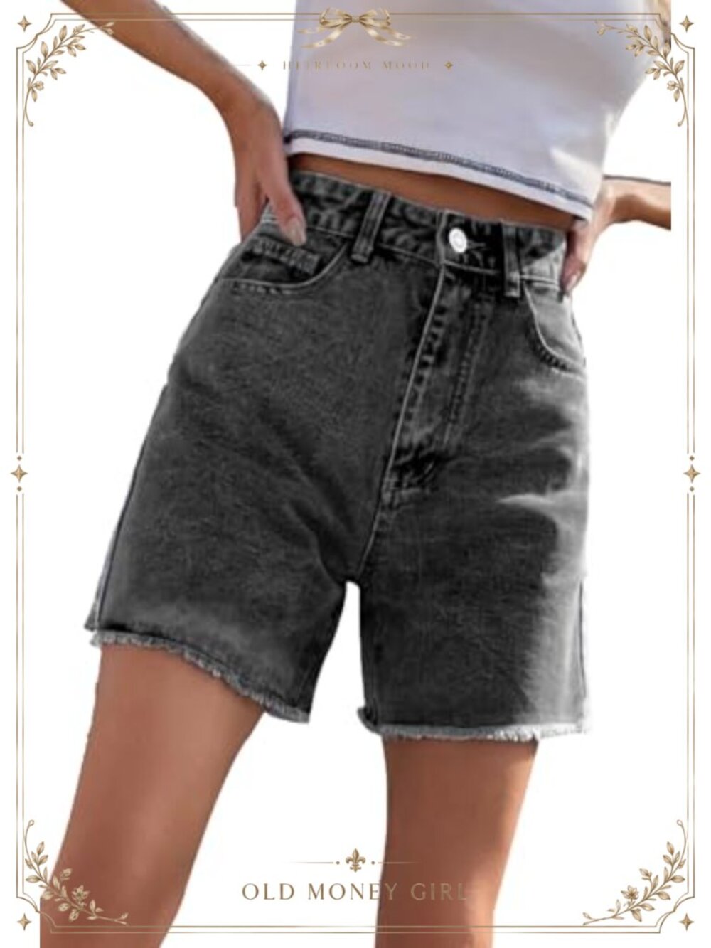Women's Straight Leg Raw Hem Stretch Denim Shorts High Waist Casual Summer